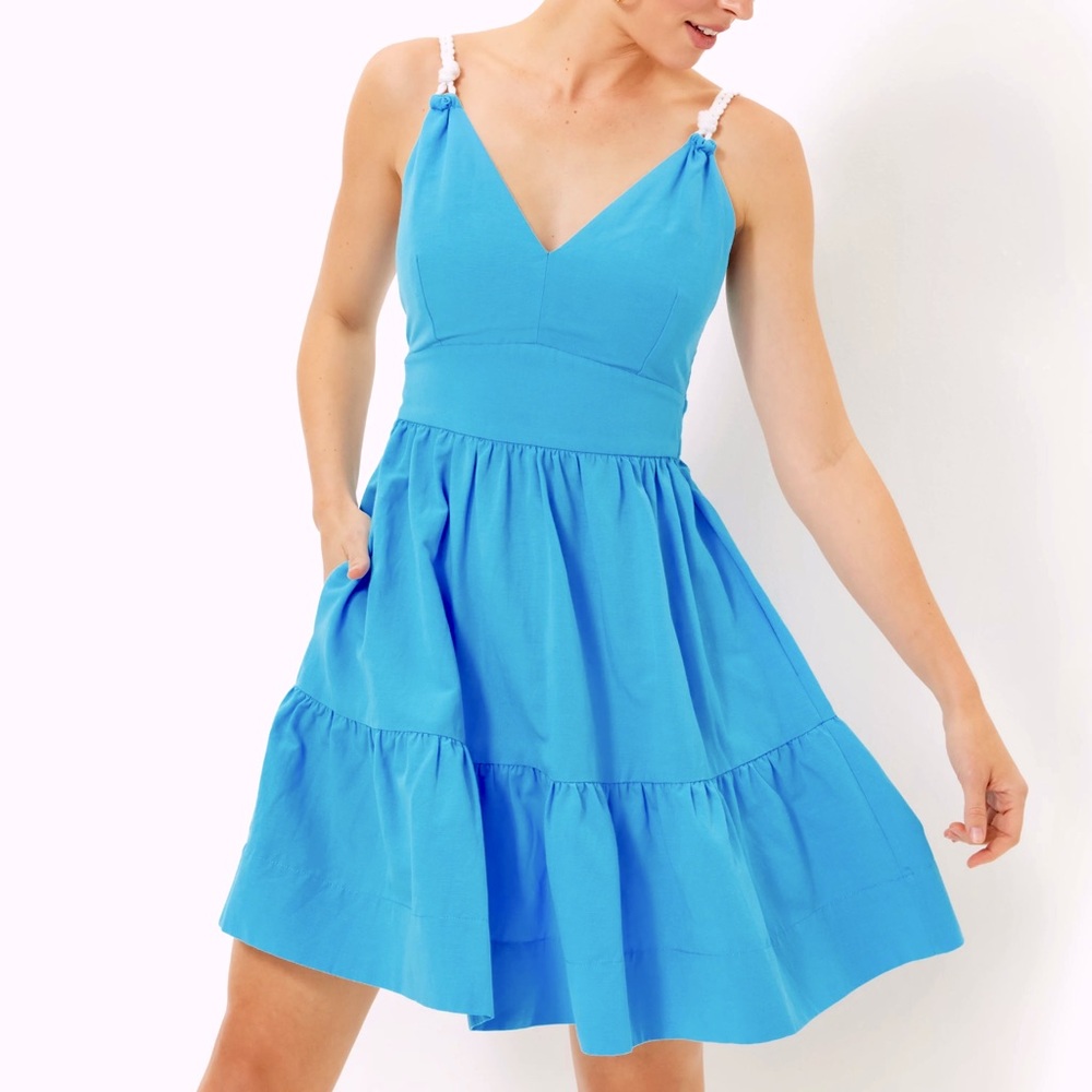 Lilly Pulitzer Crishna Blue Seaside Nautical Rope Strap Tiered Dress NWT Sz 14/L